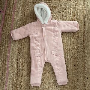 Mayoral Pink Heirloom Hooded Bunting Footie, Plush Lined, Cable Knit 6-9m